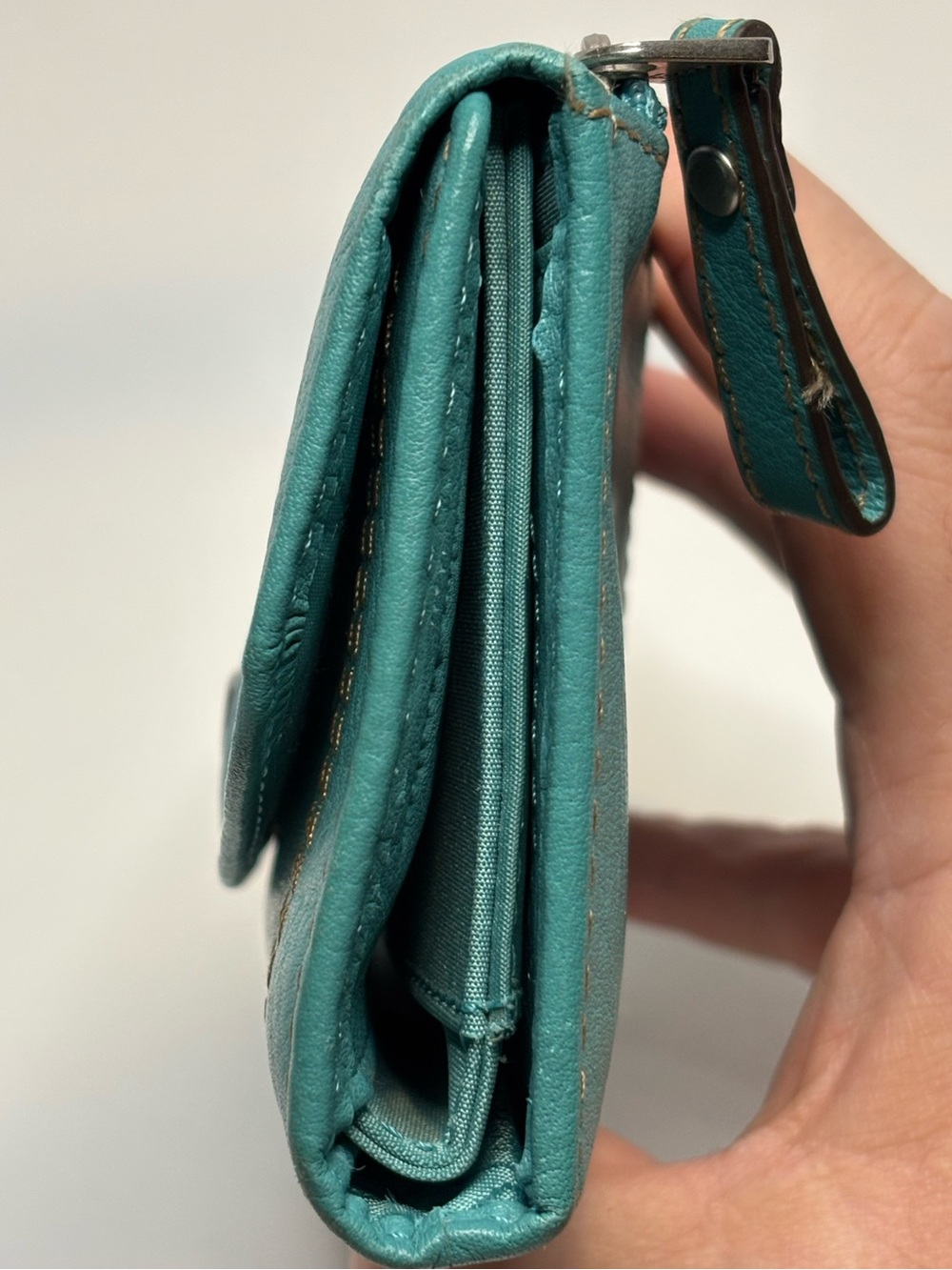 Fossil Teal Leather Clutch Wallet with Wrist Strap - Picture 10 of 10